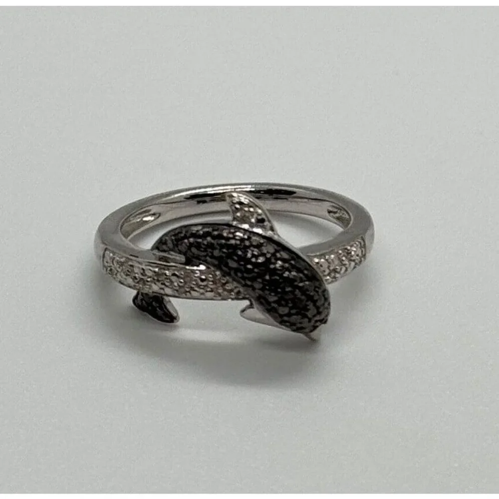 925 STERLING SILVER MARCASITE & CZ DOLPHIN RING SIZE 6